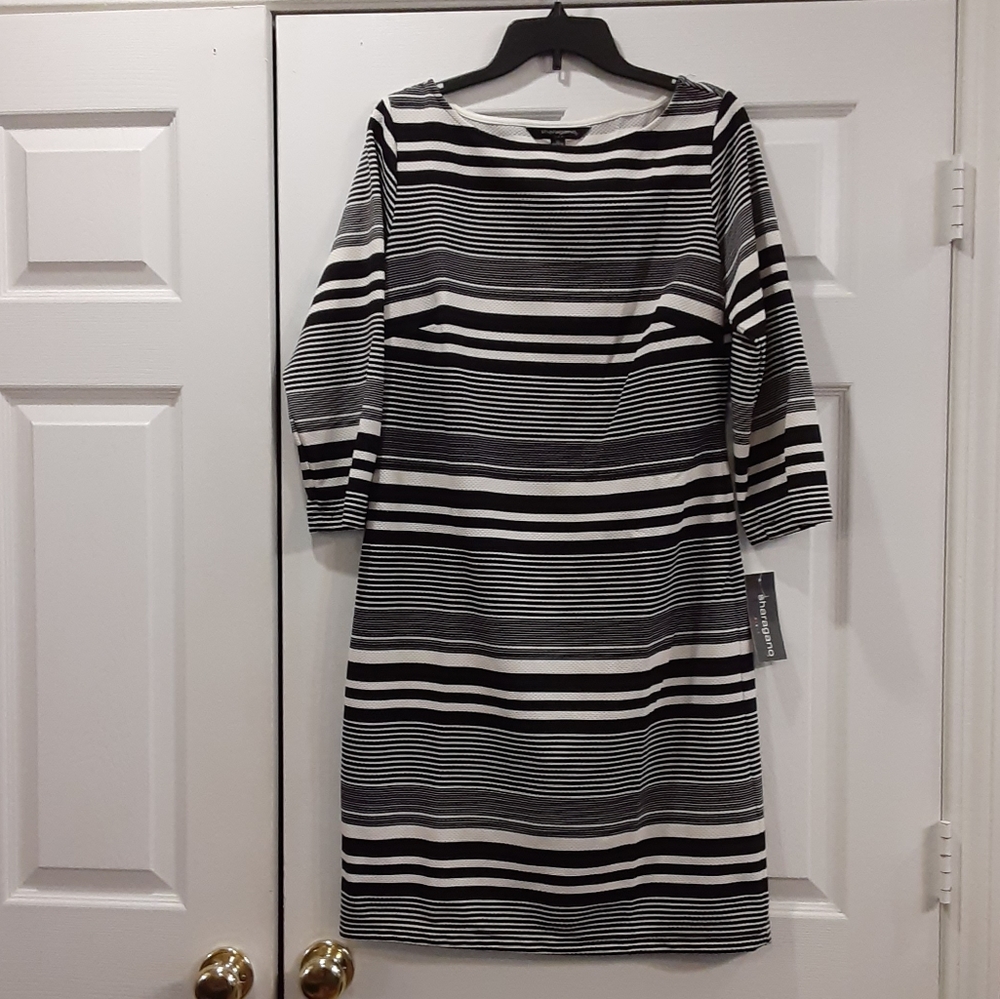 Sharagano Black & White Striped Dress Size 12 NWT